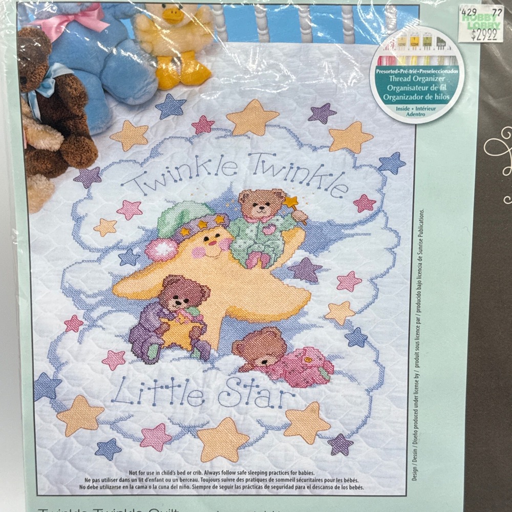Dimensions Twinkle Twinkle Quilt Stamped Cross Stitch Kit Nursery Bear 3171